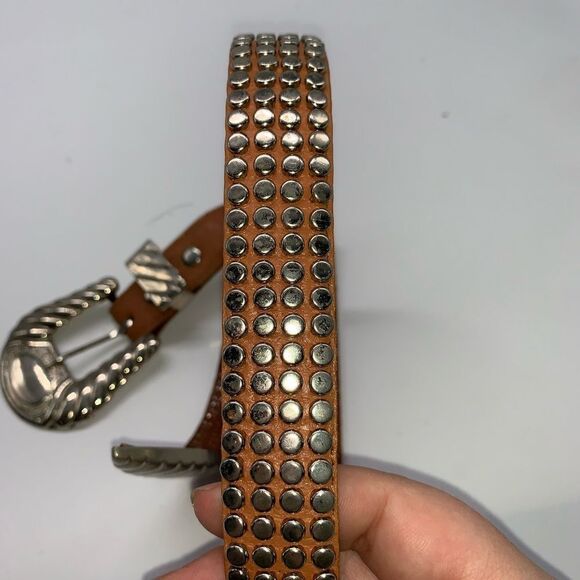 Genuine Leather Western Boho Studded Belt W Buckle - Picture 2 of 6